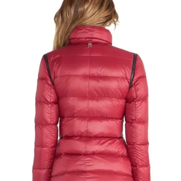 Mackage Queren convertible down puffer coat vest leather trim - red - small - Picture 16 of 16